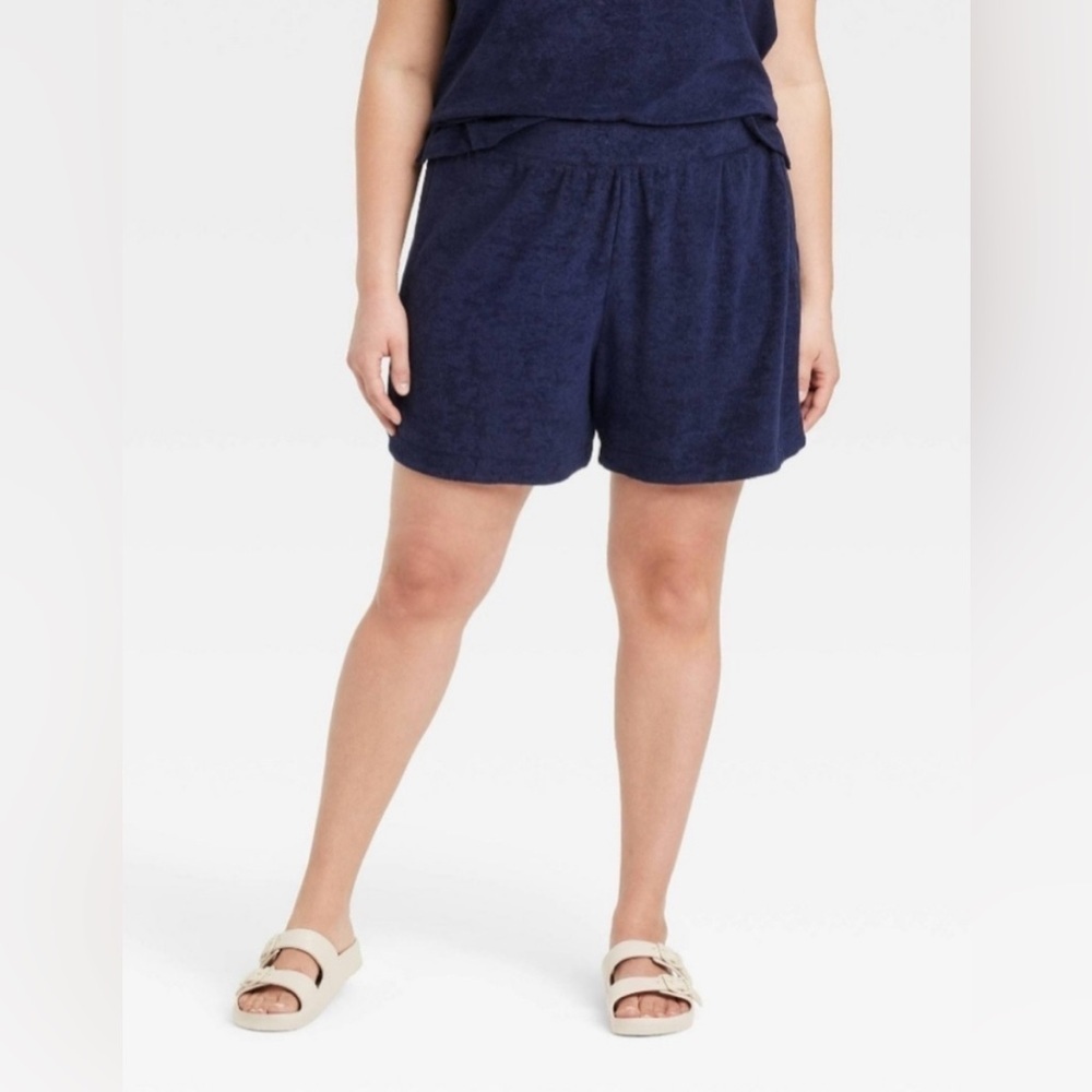 NWT - A New Day Mid Rise Pull On Terry Cloth Shorts in Navy - 1X